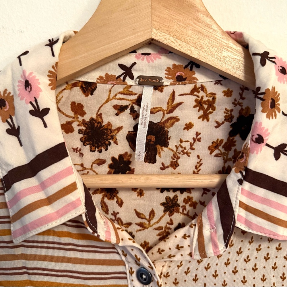 Free People Hazel Patchwork Button Down Blouse Sm… - image 4